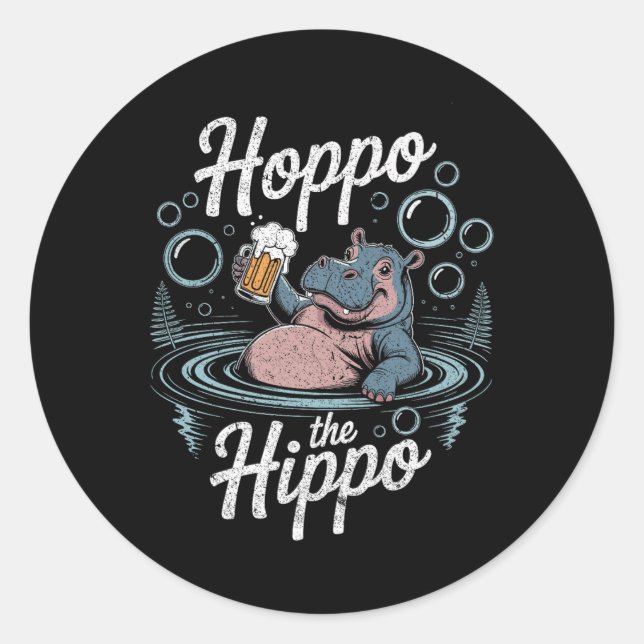 Hoppo The Hippo Beer Bubbles Hippo Fun Premium  Classic Round Sticker (Front)