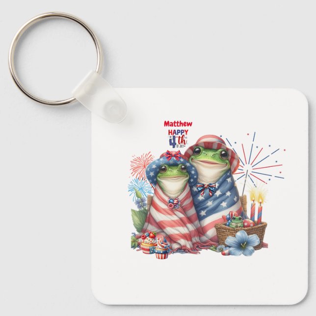 "Hoppy" 4th of July Independence Day Frogs Design Key Ring (Front)