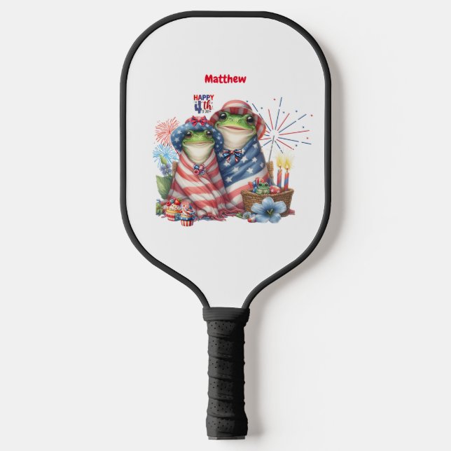 "Hoppy" 4th of July Independence Day Frogs Design Pickleball Paddle (Front)
