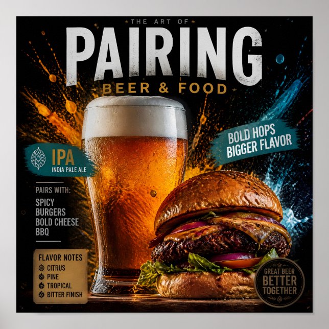 Hoppy Beer and Burger Pairing Art Poster (Front)