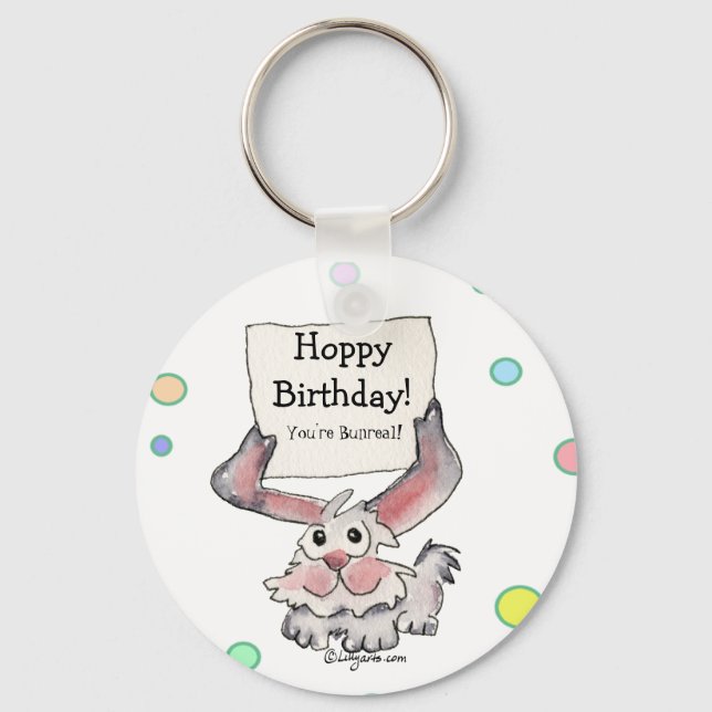 Hoppy Birthday Bunreal Cute Personalised Keychains (Front)