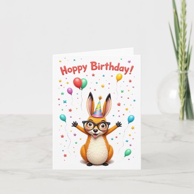 “Hoppy Birthday!” Cute Kangaroo Birthday Card with (Front)