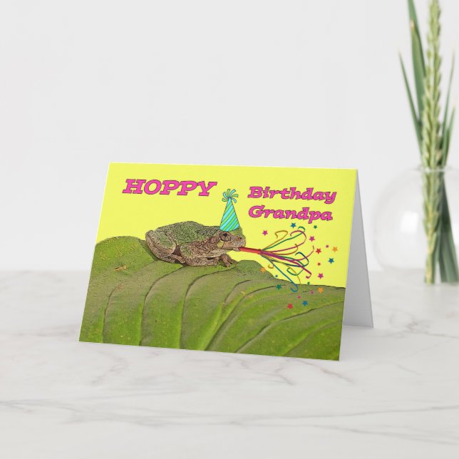 Hoppy Birthday for Grandpa Party Frog with Hat Card (Front)