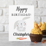 Hoppy Birthday! Funny Bunny Birthday Card<br><div class="desc">Send a special birthday greeting with this cute and funny hoppy birthday card. The name on the front can easily be personalised for that special person and the inside of the greeting card is blank for you to hand write a personal message.</div>