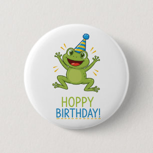 Hoppy Birthday Funny Frog Kids 6 Cm Round Badge