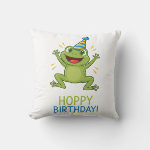 Hoppy Birthday Funny Frog Kids Cushion