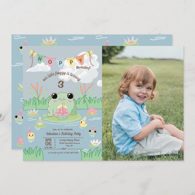 Hoppy Birthday Kids Photo Party Invitation (Front/Back)