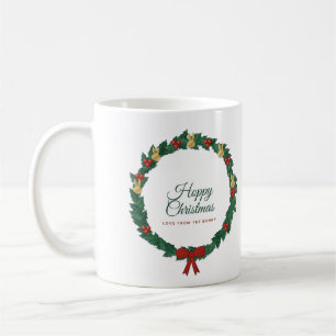 Hoppy Christmas Bunny Christmas Mug, Holly Wreath Coffee Mug