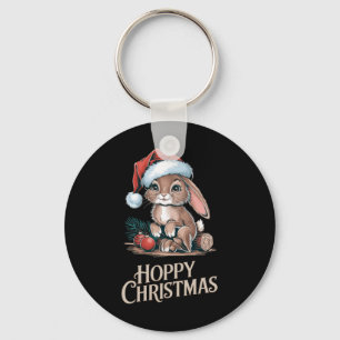 Hoppy Christmas Cute Bunny Santa Hat Holiday Anima Key Ring