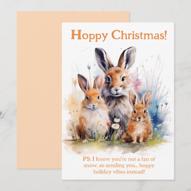 Hoppy Christmas Wishes with Bunny Cheer Holiday Card (Front/Back)