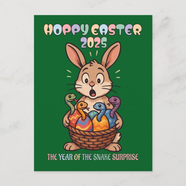 Hoppy Easter 2025: The Year of the Snake Surprise! Holiday Postcard (Front)