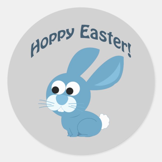 Hoppy Easter! Blue Rabbit Classic Round Sticker (Front)