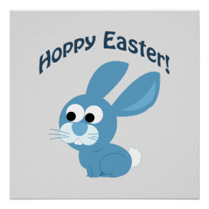 Hoppy Easter! Blue Rabbit Poster