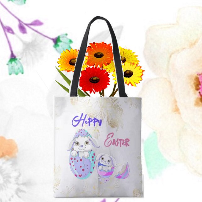 Hoppy Easter Bunnies Eggshell Colourful Tote Bag (Creator Uploaded)