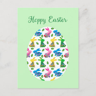 Hoppy Easter Bunnies minty green Postcard