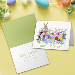 Hoppy Easter Bunny and Wildflowers Boho Card