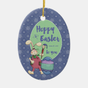 Hoppy Easter Bunny Artist painting egg custom year Ceramic Tree Decoration