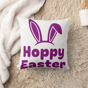 Hoppy Easter Bunny Ears   Minimalist Purple Holida Cushion