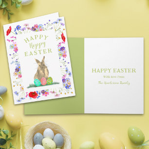 Hoppy Easter Bunny Eggs and Wildflower Boho Card