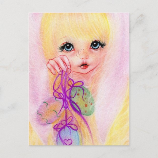 Hoppy easter bunny girl postcard (Front)