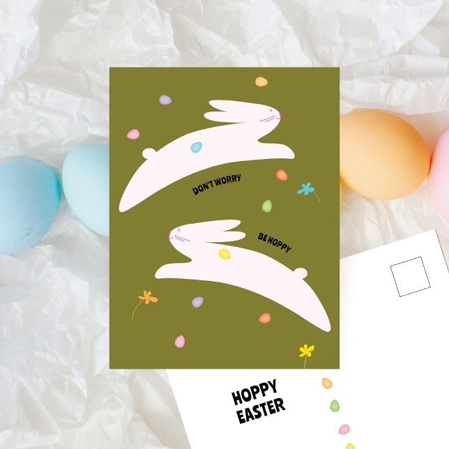Hoppy Easter Bunny | Modern Minimal Easter  Holiday Postcard (Creator Uploaded)