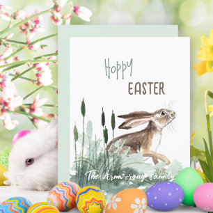 Hoppy Easter Bunny Pastel Floral Watercolor Holiday Card