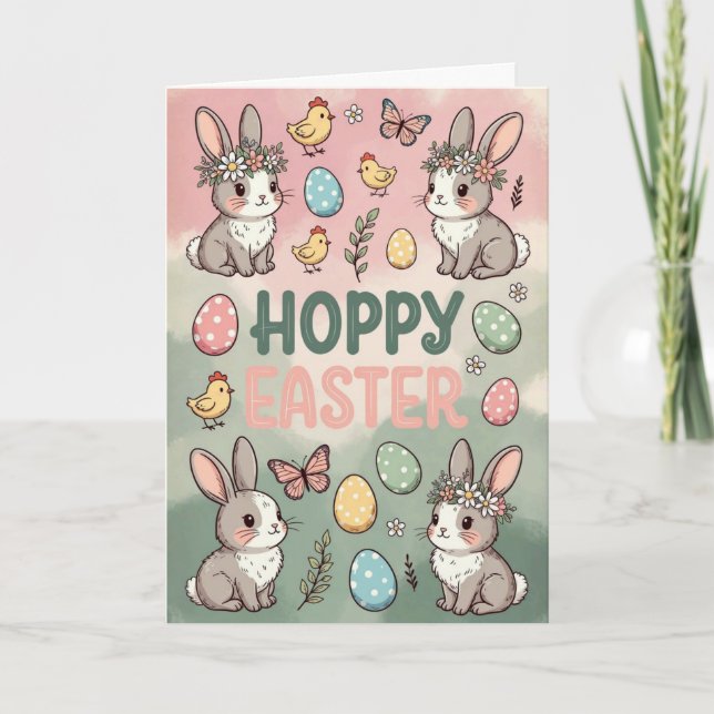 Hoppy Easter Card - Cute Bunny Watercolor (Front)