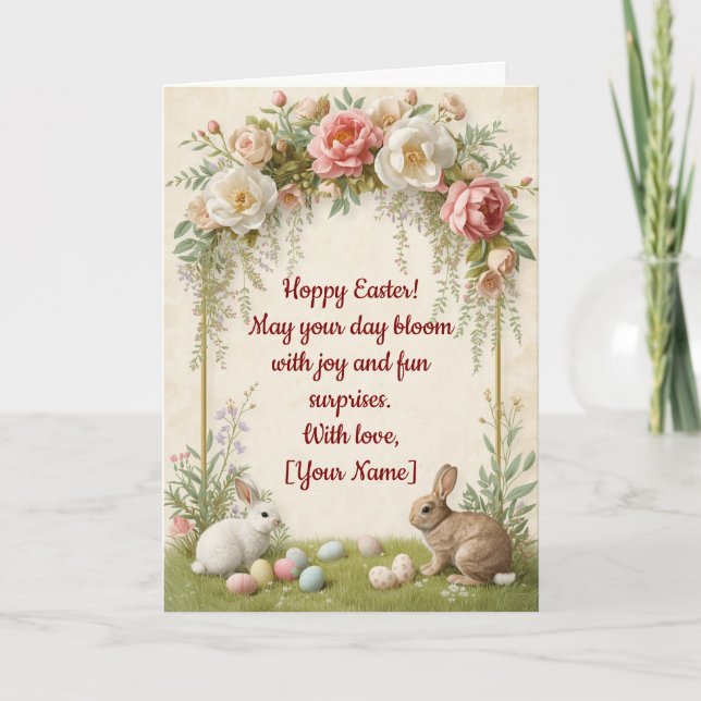 Hoppy Easter Card - Flower Crown Bunnies (Front)