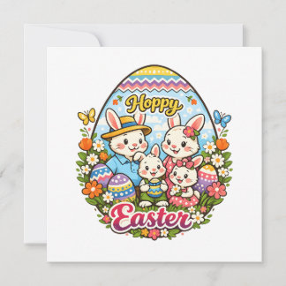 Hoppy Easter Colorful Cartoon Bunny Family Graphic Holiday Card