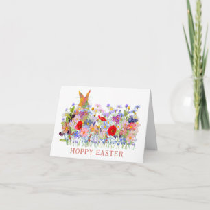 Hoppy Easter Cute Bunny and Boho Wildflowers Card