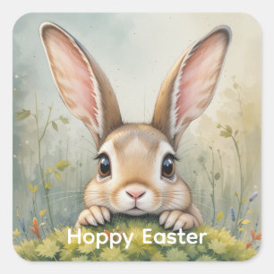 Hoppy Easter Cute Bunny Rabbit  Animal Art Square Sticker