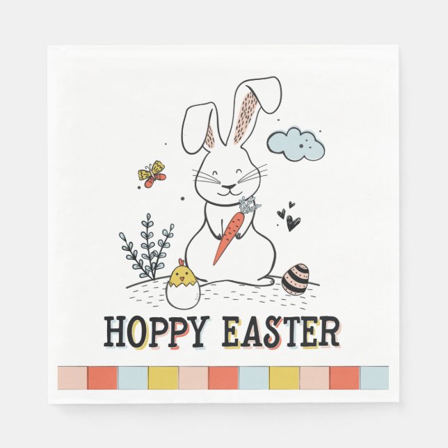 Hoppy Easter Cute Doodle Easter Bunny Napkin (Front)