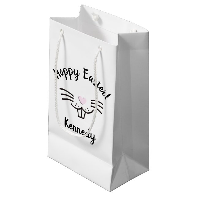 Hoppy Easter cute funny bunny face custom name Small Gift Bag (Front Angled)