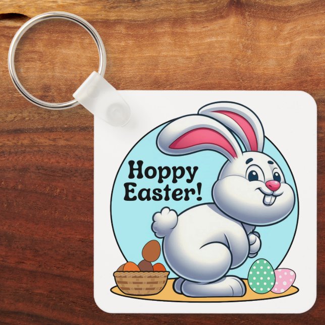 Hoppy Easter! Easter Bunny Pooping Chocolate Eggs Key Ring (Front)