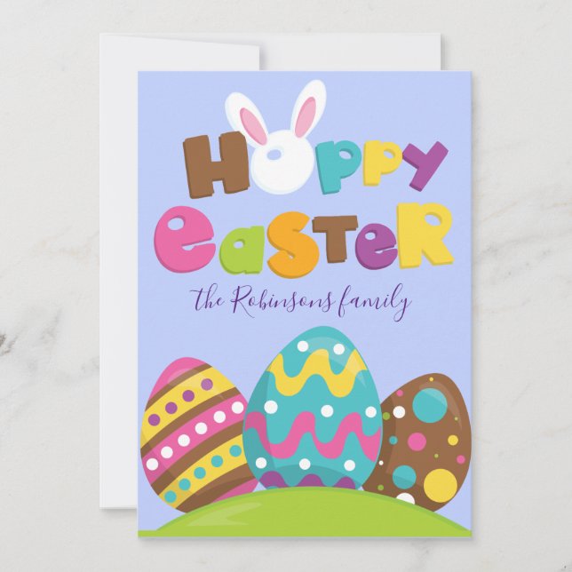 Hoppy Easter Eggs Rabbit Funny Custom Name Text Ho Holiday Card (Front)