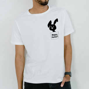 Hoppy Easter Fun Black And White Bunny Pun Cartoon T-Shirt