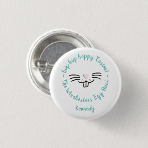 Hoppy Easter funny bunny face custom name egg hunt 3 Cm Round Badge