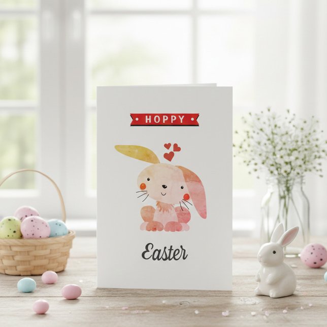 "Hoppy Easter" Funny Whimsy Bunny Happy Easter Card (Creator Uploaded)