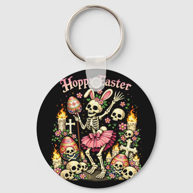 Hoppy easter gothic skeleton bunny funny dark key ring (Front)