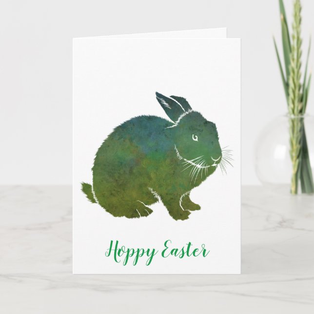 Hoppy Easter Green Blue Rabbit Holiday Card (Front)