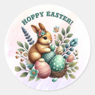 Hoppy Easter Rabbit Easter Eggs Classic Round Sticker