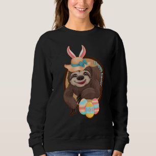 Hoppy Easter Sloth With Bunny Ears Bonnet And Colo Sweatshirt