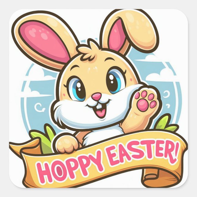 Hoppy Easter Square Sticker (Front)