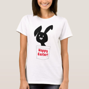 Hoppy Easter Surprise Fun Black Bunny Pocket   T-Shirt