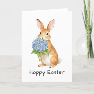Hoppy Easter Watercolor Hydrangea Bunny Thank You Card