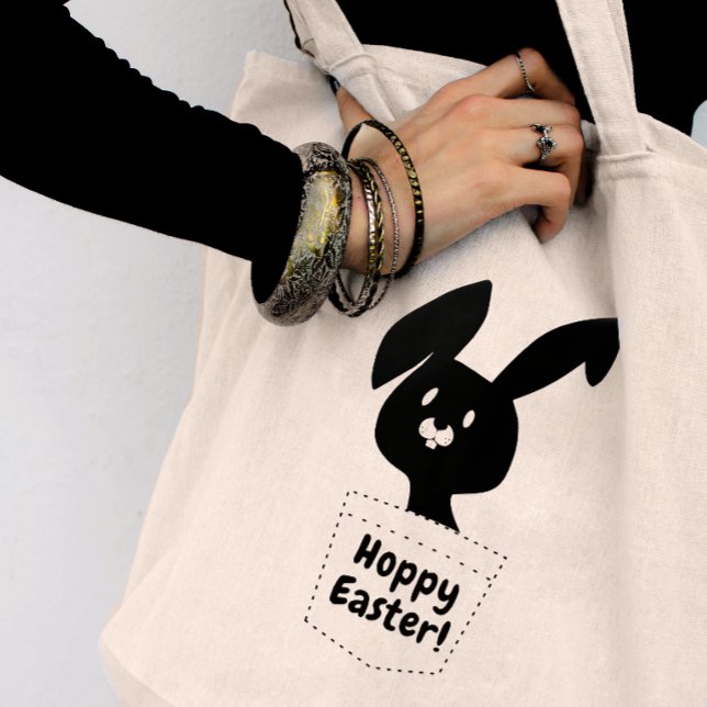 Hoppy Easter Whimsical Black Bunny Cartoon Tote Bag (Creator Uploaded)