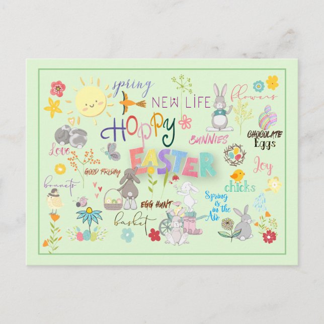Hoppy Easter WordArt Greetings Postcard (Front)