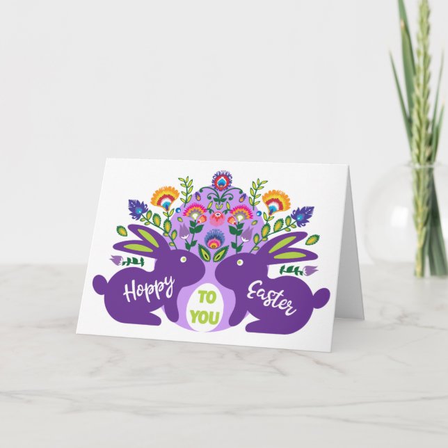 Hoppy Folklore Easter To You Custom Text Postcard (Front)