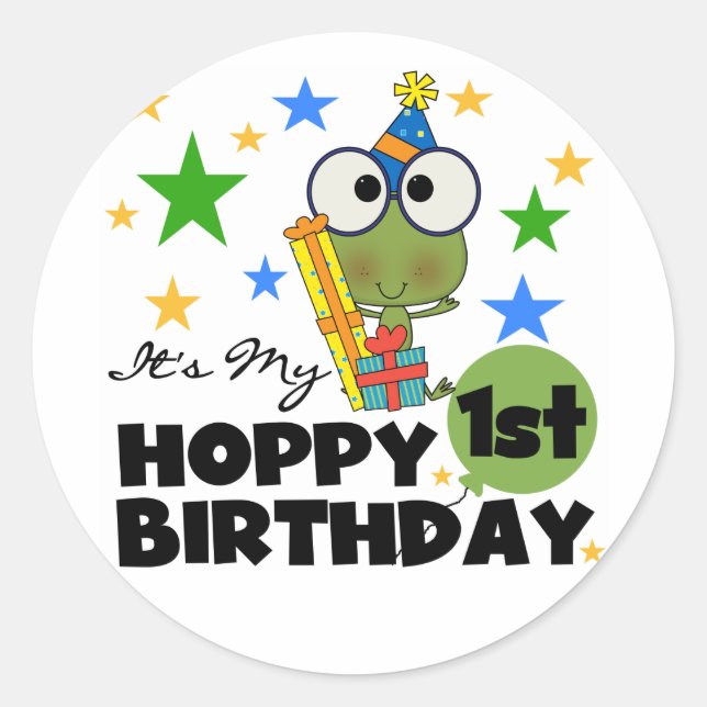Hoppy Frog 1st Birthday T shirts and Gifts Classic Round Sticker (Front)
