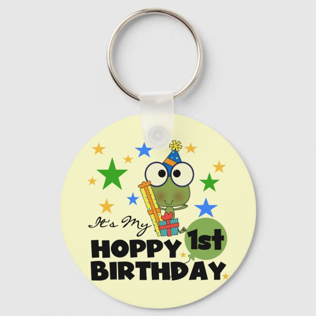 Hoppy Frog 1st Birthday T shirts and Gifts Key Ring (Front)